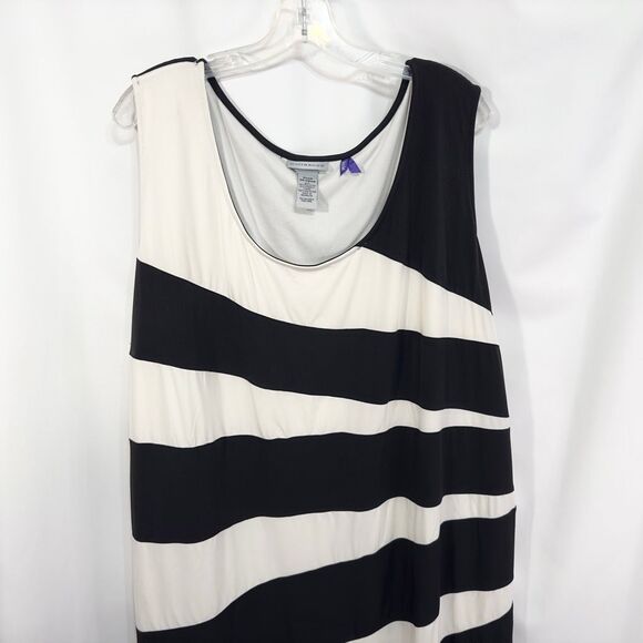 Catherines Plus Sz 26W 28W Dress 3X Black White Midi Shift Stripe Sleeveless 186 - Picture 3 of 6
